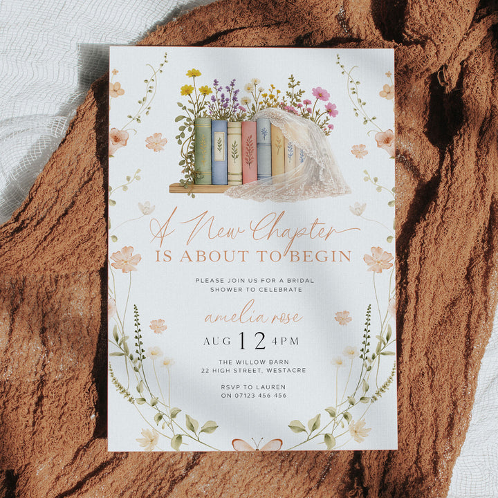A New Chapter Bridal Shower Invite, Editable Wildflower Book Themed Bachelorette Party Invitation Canva Her Next Chapter Invitation BNC