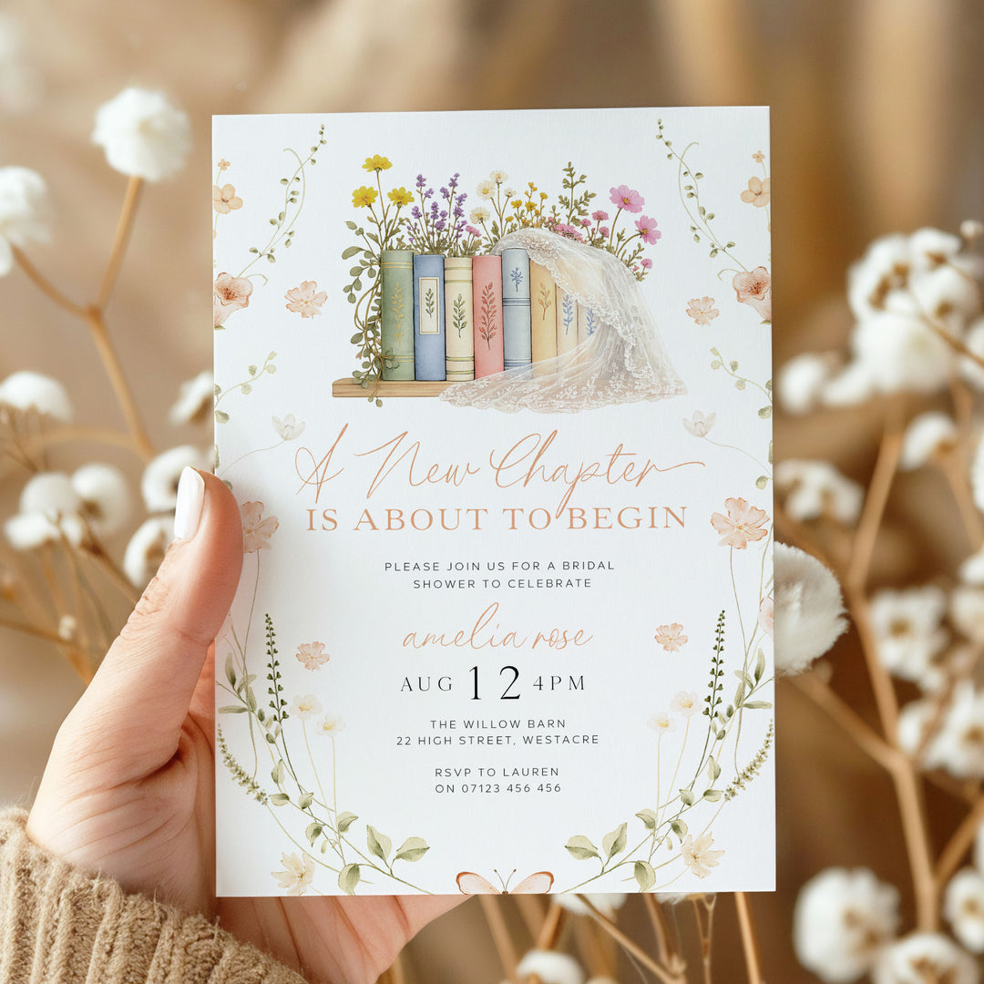 A New Chapter Bridal Shower Invite, Editable Wildflower Book Themed Bachelorette Party Invitation Canva Her Next Chapter Invitation BNC
