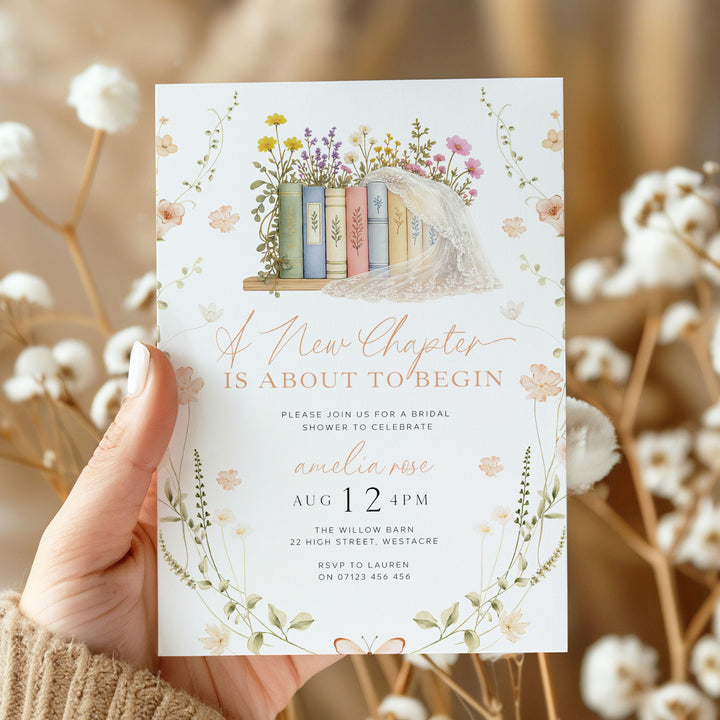 A New Chapter Bridal Shower Invite, Editable Wildflower Book Themed Bachelorette Party Invitation Canva Her Next Chapter Invitation BNC