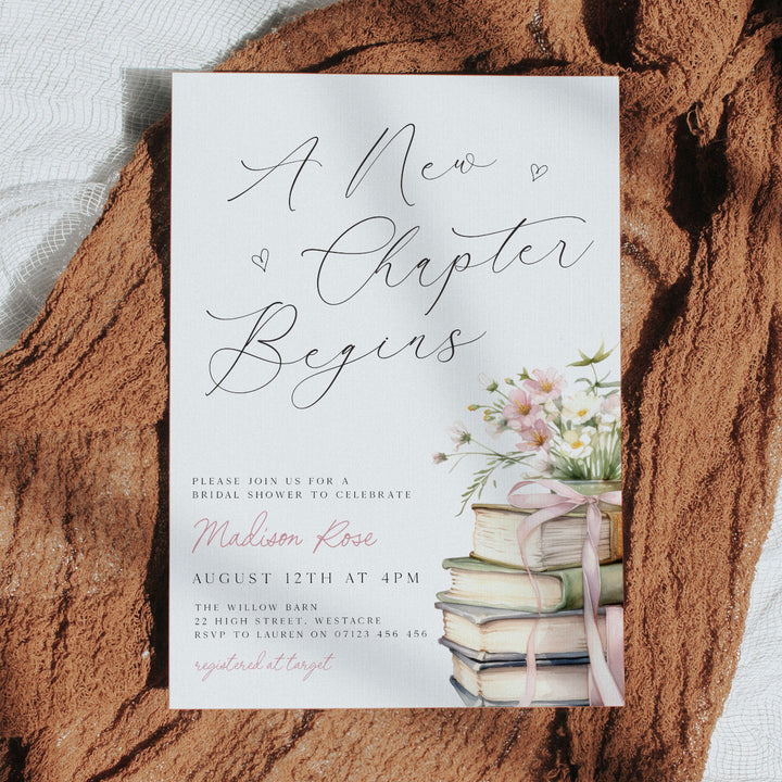 A New Chapter Begins Calligraphy Bridal Shower Invitation Edited in Canva