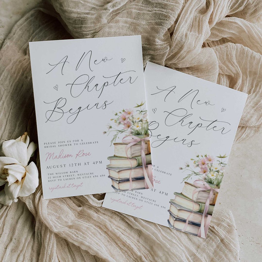 A New Chapter Begins Calligraphy Bridal Shower Invitation Edited in Canva