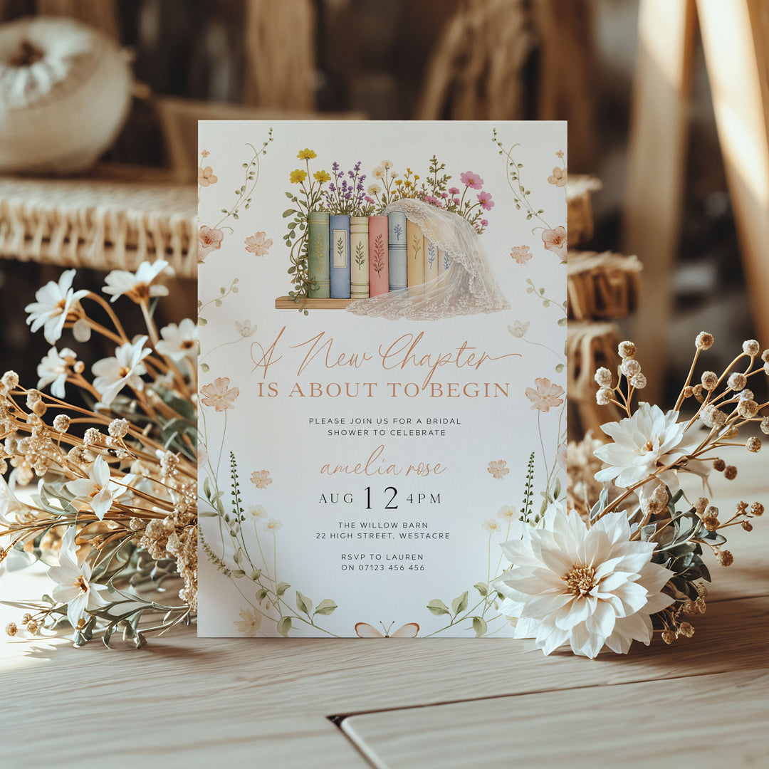 A New Chapter Bridal Shower Invite, Editable Wildflower Book Themed Bachelorette Party Invitation Canva Her Next Chapter Invitation BNC