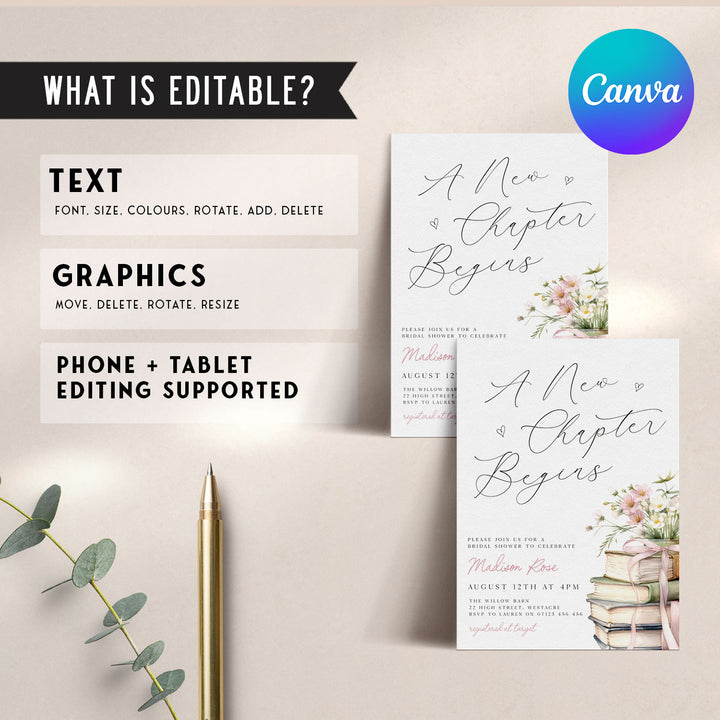 A New Chapter Begins Calligraphy Bridal Shower Invitation