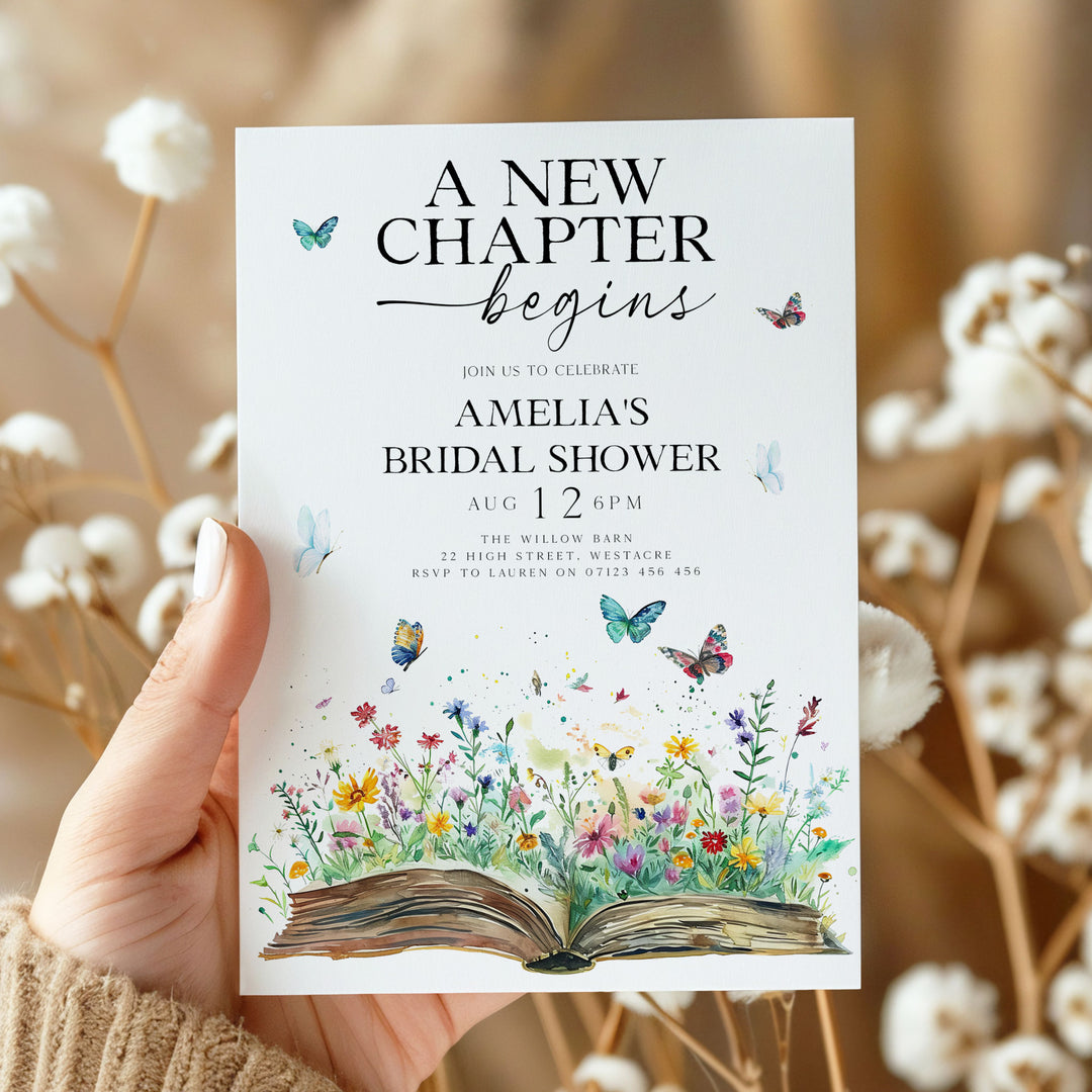 A New Chapter Begins Bridal Shower Invite, Editable Book Themed Bachelorette Party Invitation, Editable in Canva Her Next Chapter BNC
