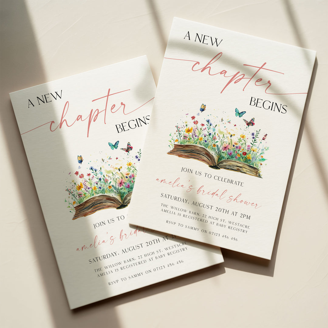 A New Chapter Bridal Shower Invite, Editable Book Themed Bachelorette Party Invitation, Editable in Canva Her Next Chapter Invitation