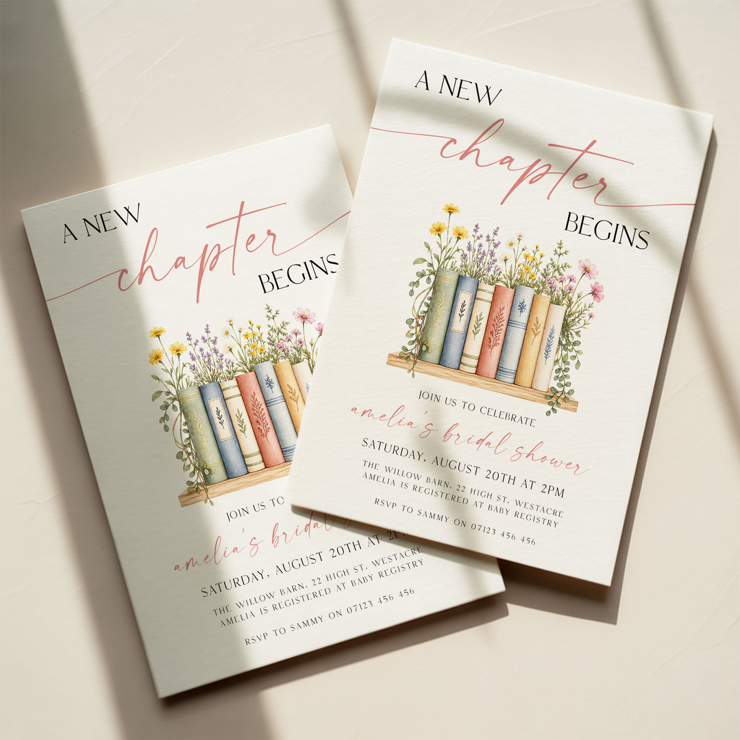 Watercolor A New Chapter's About To Begin Bridal Invitation Editable invitation