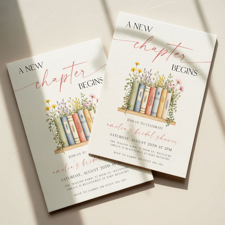 Watercolor A New Chapter's About To Begin Bridal Invitation Editable invitation
