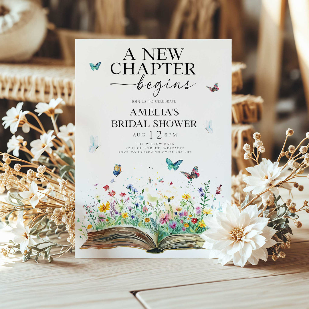 A New Chapter Begins Bridal Shower Invite, Editable Book Themed Bachelorette Party Invitation, Editable in Canva Her Next Chapter BNC