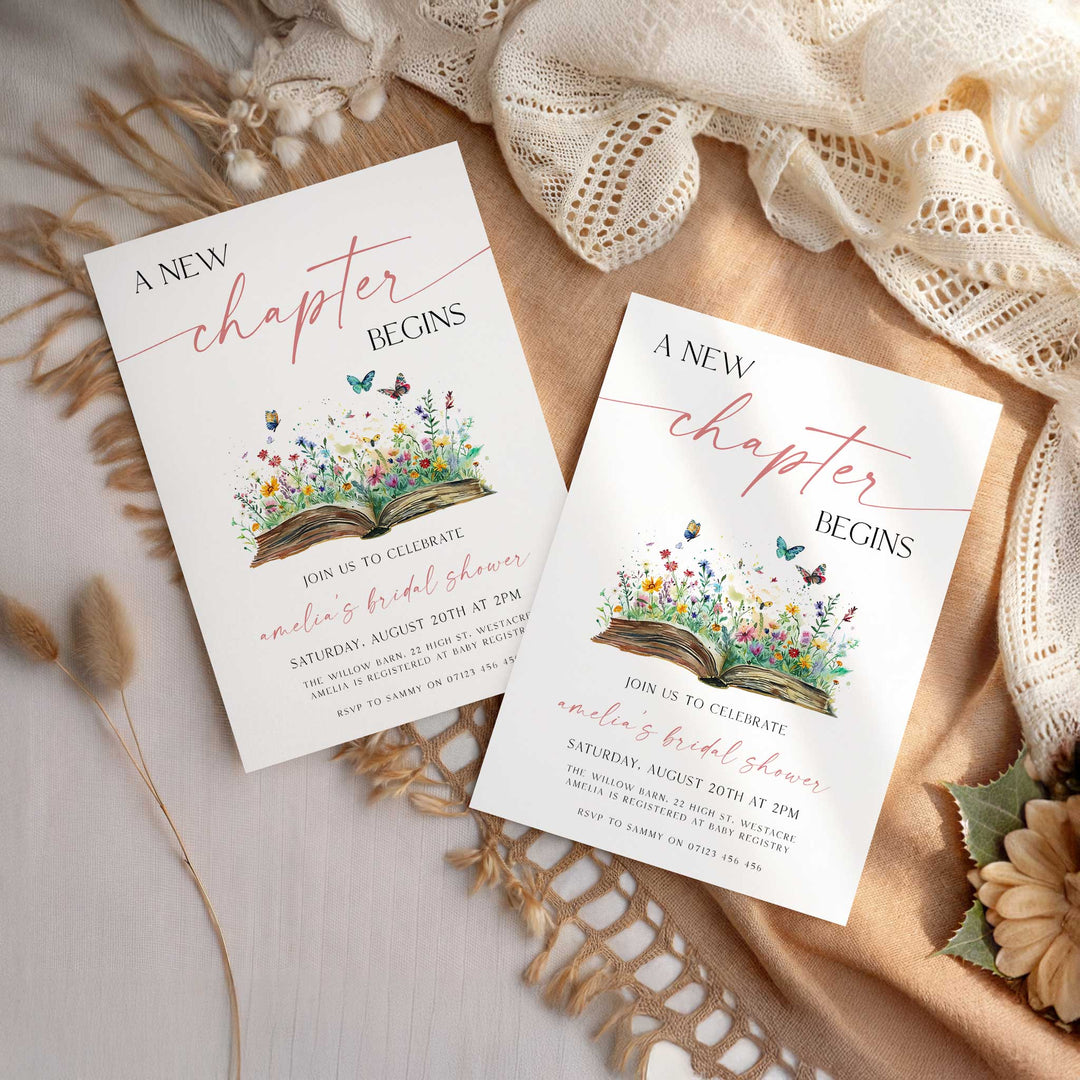 A New Chapter Bridal Shower Invite, Editable Book Themed Bachelorette Party Invitation, Editable in Canva Her Next Chapter Invitation