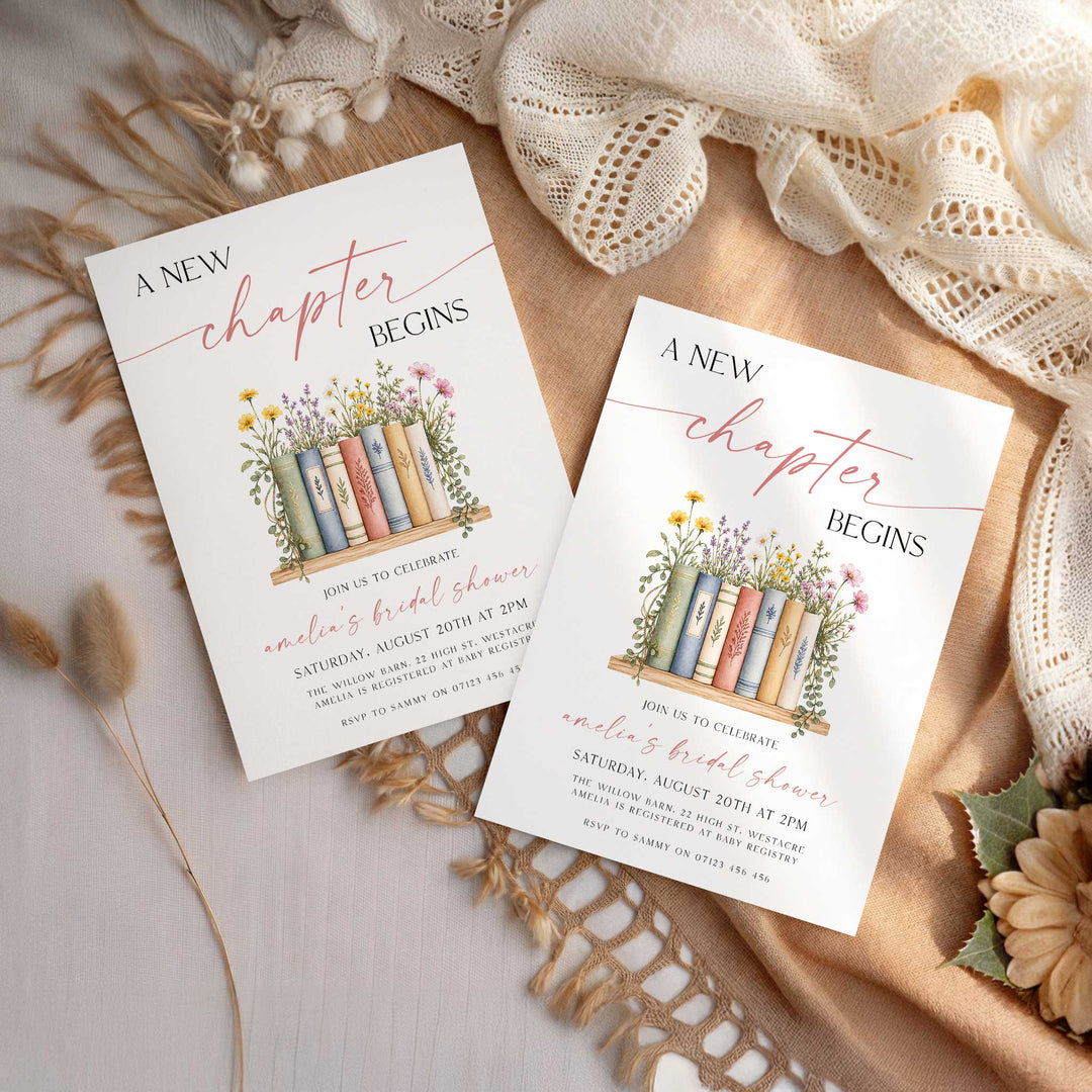 Watercolor A New Chapter's About To Begin Bridal Invitation Editable invitation