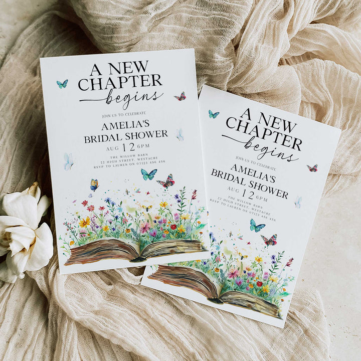 A New Chapter Begins Bridal Shower Invite, Editable Book Themed Bachelorette Party Invitation, Editable in Canva Her Next Chapter BNC