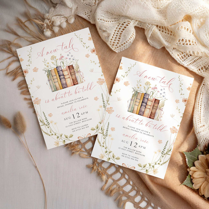 A New Chapter Begins Bridal Shower Invite, Editable Wildflower Book Themed Bachelorette Party Invite, Editable in Canva Her Next Chapter