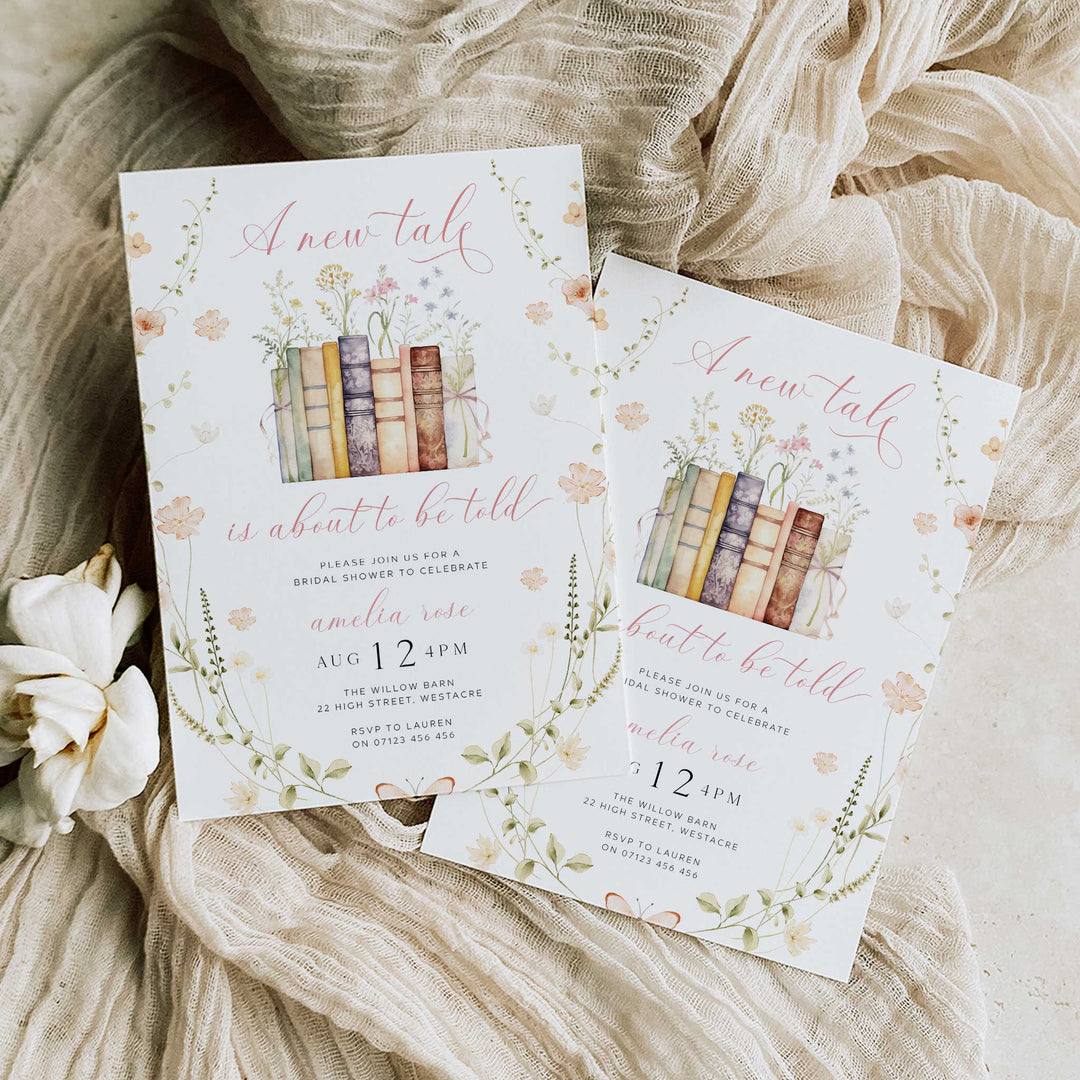 A New Chapter Begins Bridal Shower Invite, Editable Wildflower Book Themed Bachelorette Party Invite, Editable in Canva Her Next Chapter