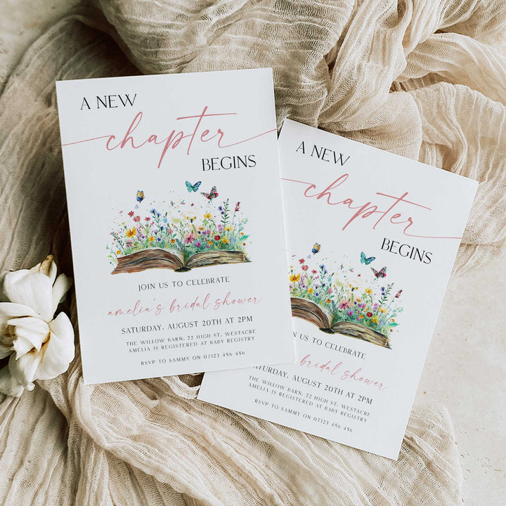 A New Chapter Bridal Shower Invite, Editable Book Themed Bachelorette Party Invitation, Editable in Canva Her Next Chapter Invitation