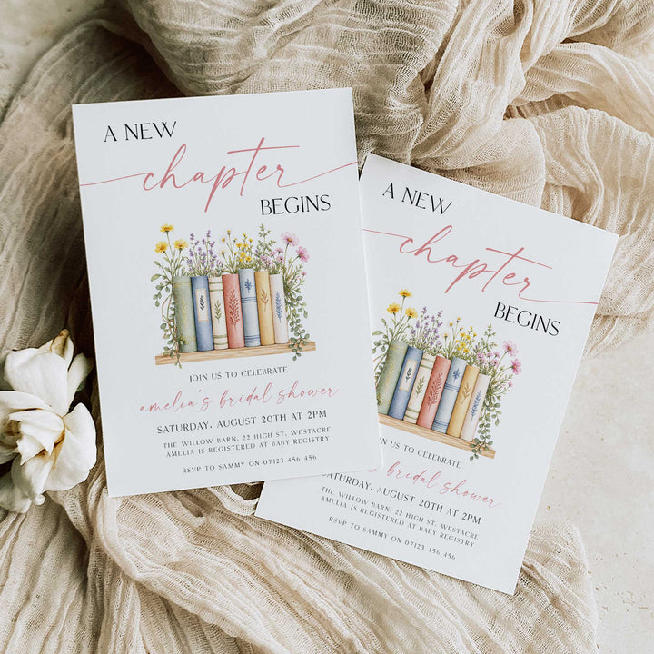 Watercolor A New Chapter's About To Begin Bridal Invitation Editable invitation