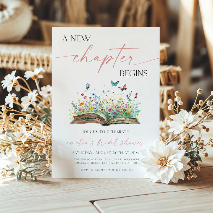A New Chapter Bridal Shower Invite, Editable Book Themed Bachelorette Party Invitation, Editable in Canva Her Next Chapter Invitation