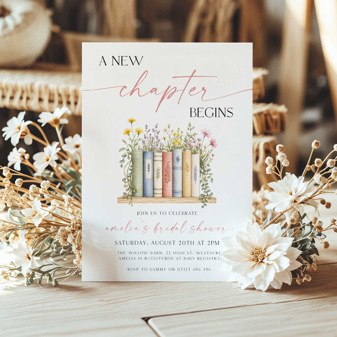 Watercolor A New Chapter's About To Begin Bridal Invitation Editable invitation