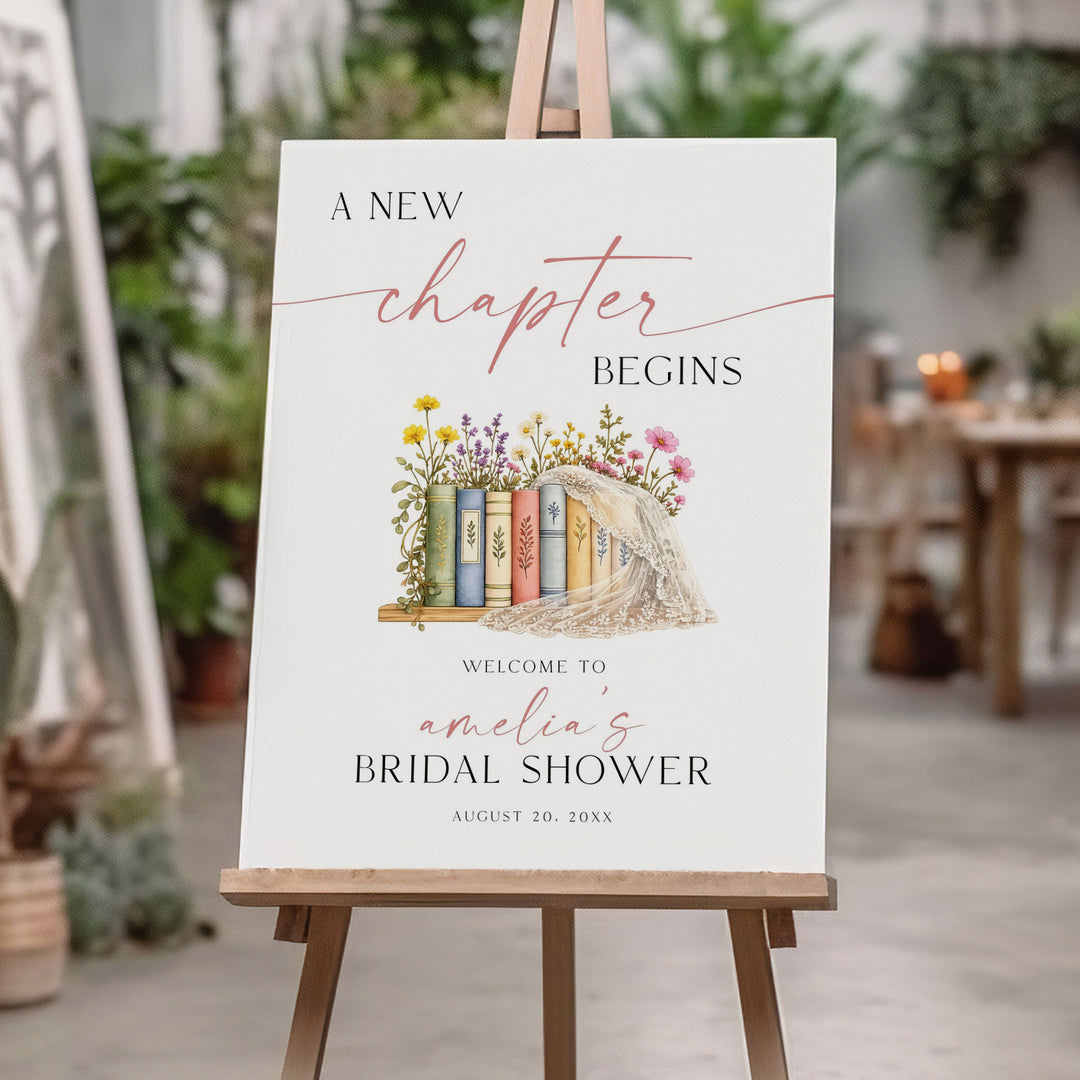 A New Chapter Begins With Veil Bridal Welcome Sign