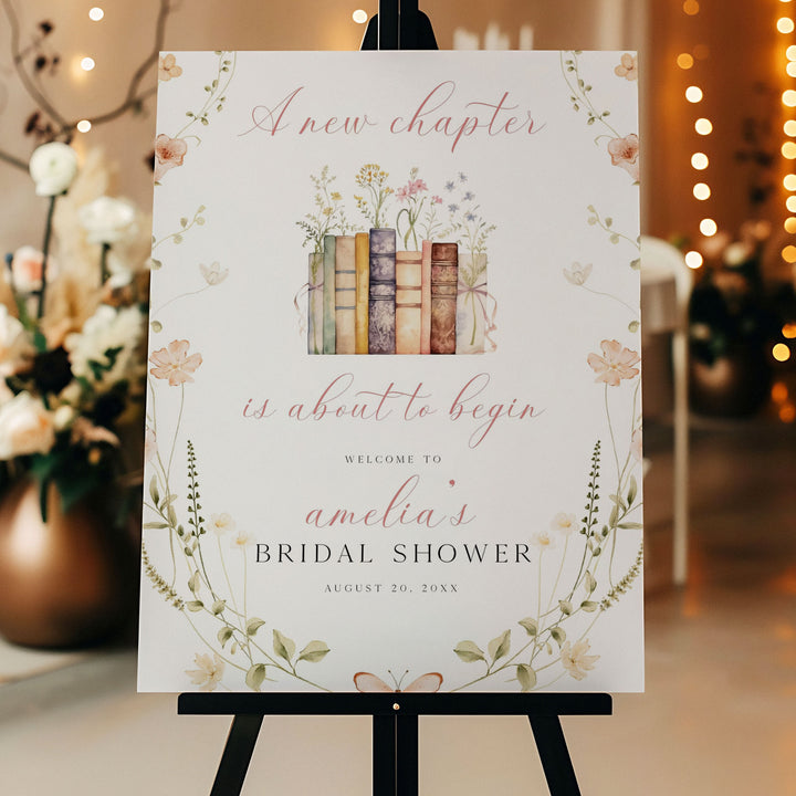 Wildflower A New Chapter Bridal Welcome Sign