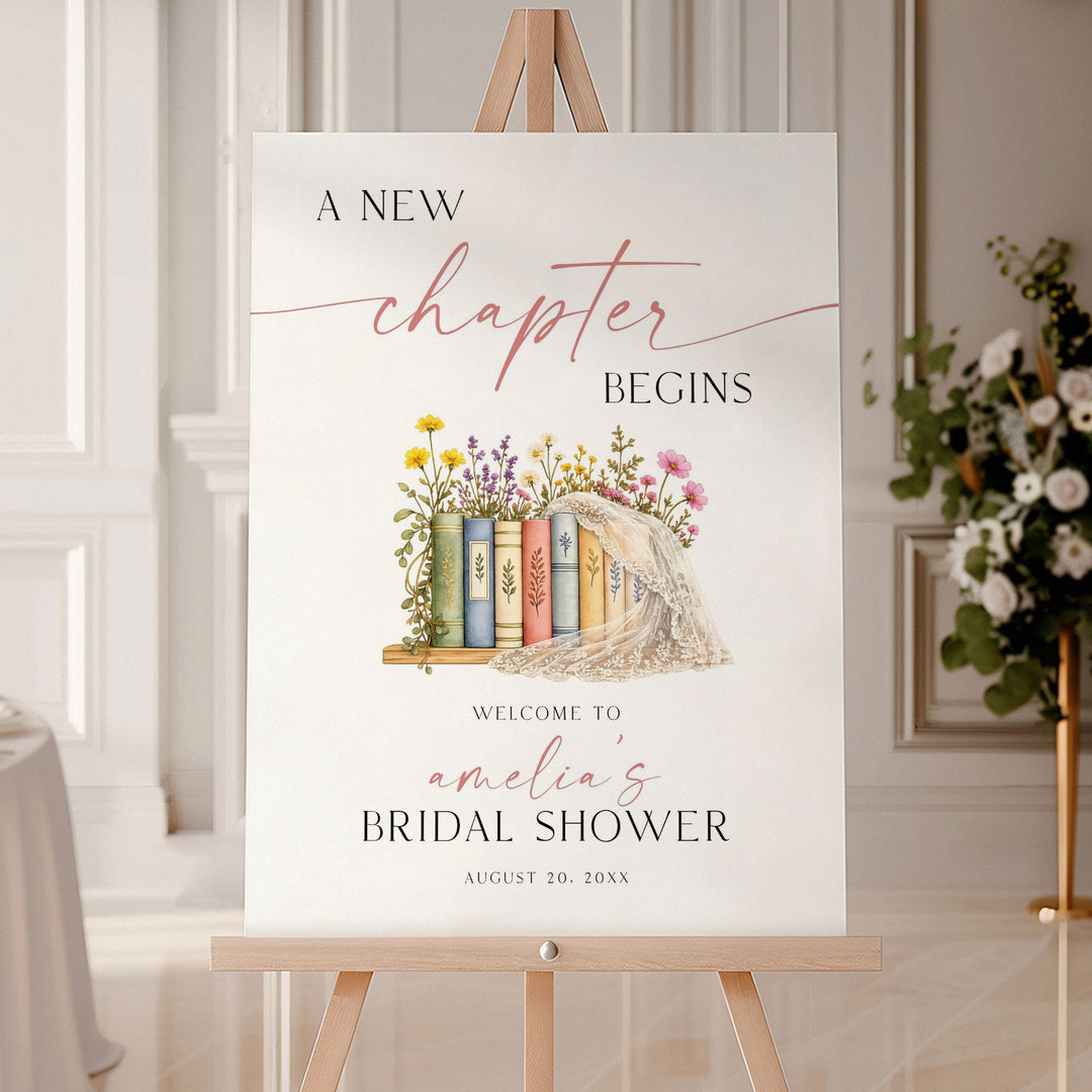 A New Chapter Begins With Veil Bridal Welcome Sign
