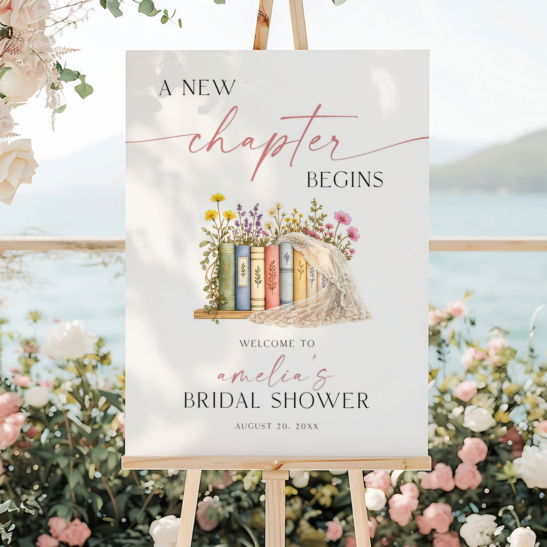 A New Chapter Begins With Veil Bridal Welcome Sign
