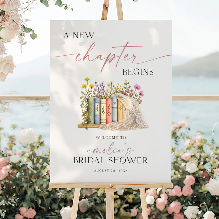 A New Chapter Begins With Veil Bridal Welcome Sign