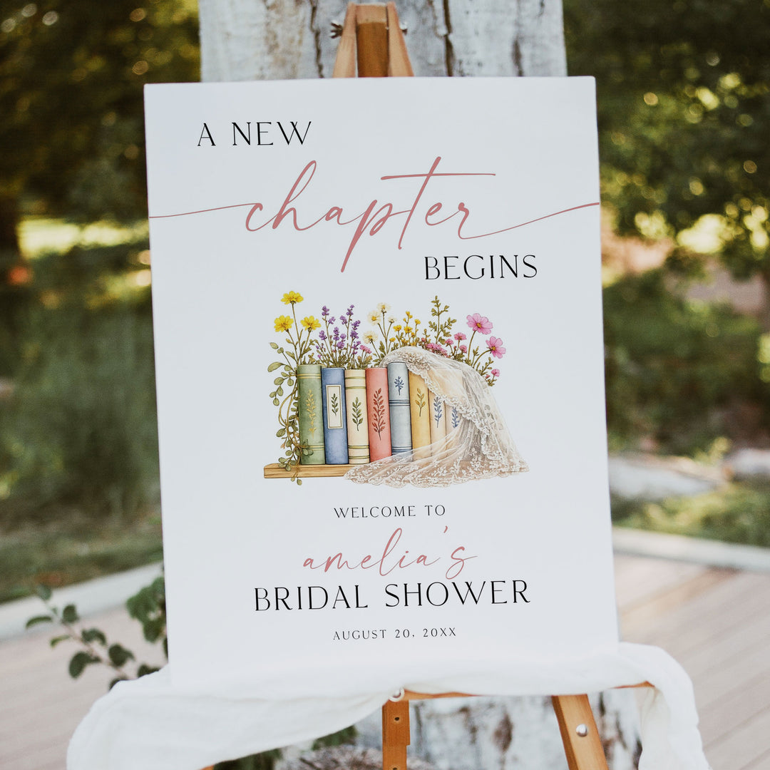 A New Chapter Begins With Veil Bridal Welcome Sign