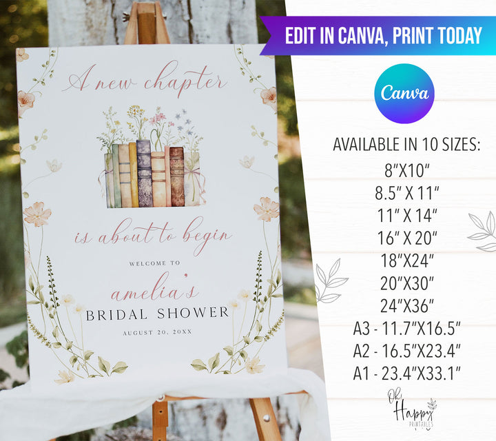 Wildflower A New Chapter Bridal Welcome Sign