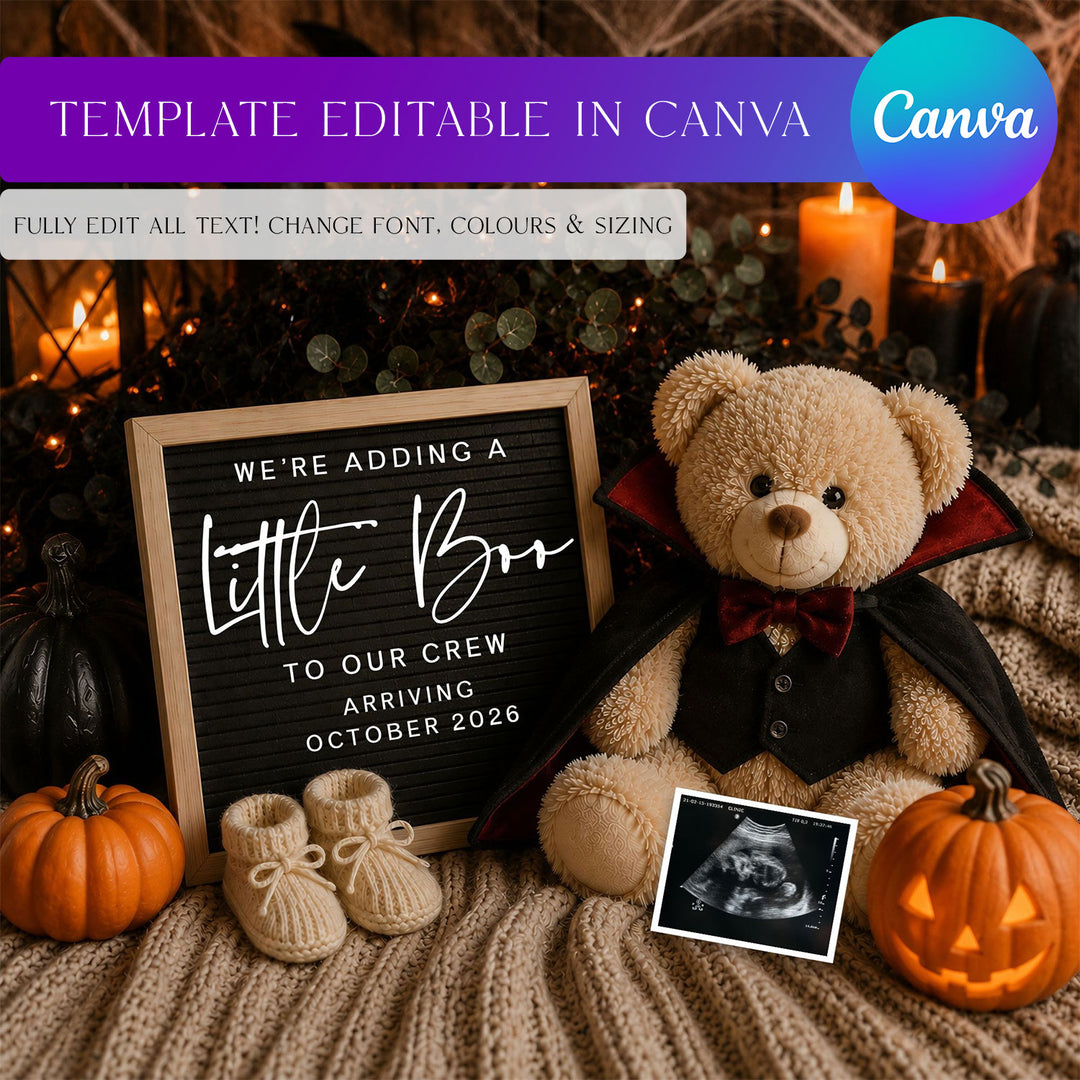 Halloween Dracula Bear Pregnancy Announcement