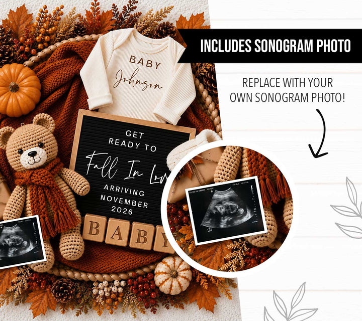 Fall Pregnancy Announcement Post editable canva template