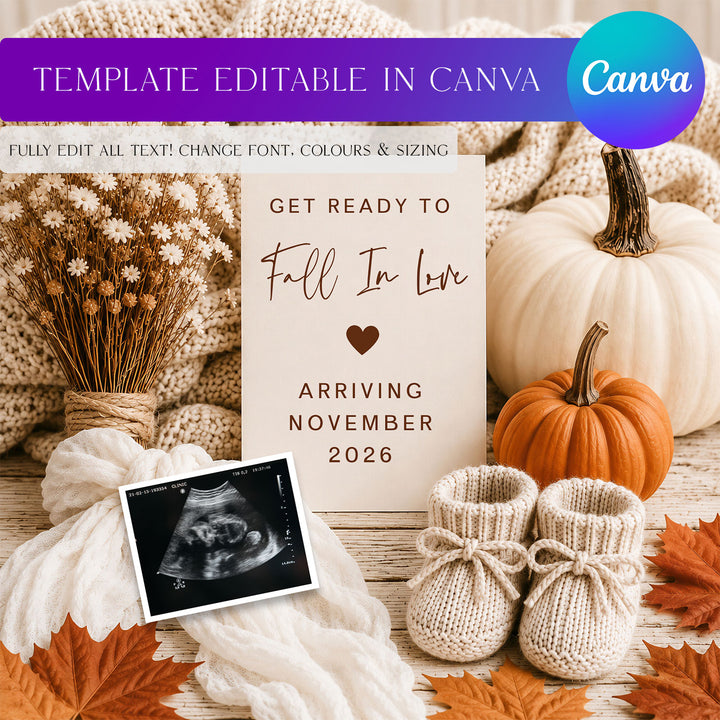 Fall Social Media Pregnancy Announcement editable in Canva