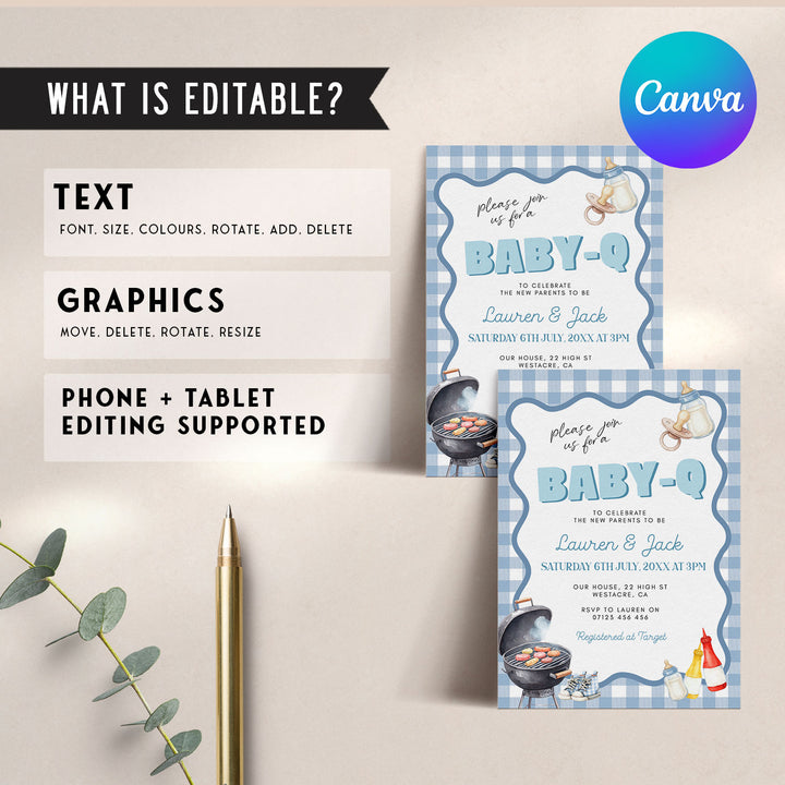 Baby Q Blue Gingham Invitation