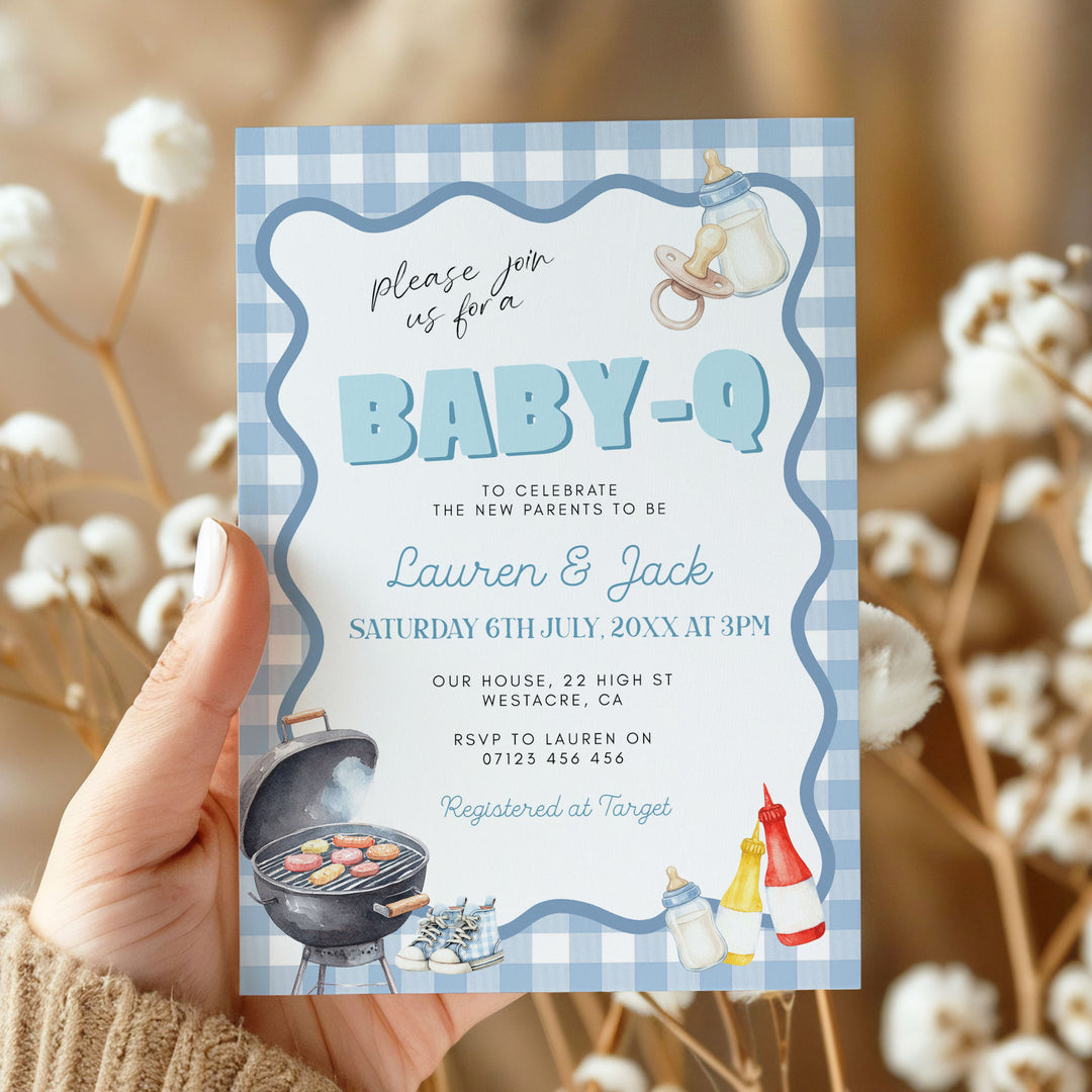 Baby Q Blue Gingham Invitation
