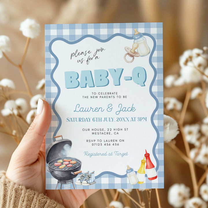 Baby Q Blue Gingham Invitation