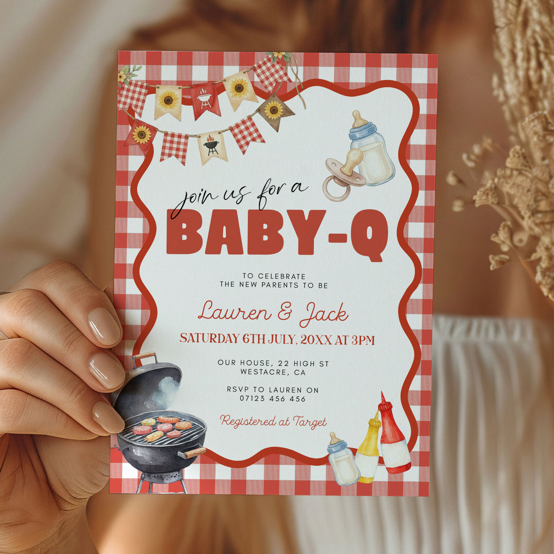 Baby Q Red Gingham Invitation