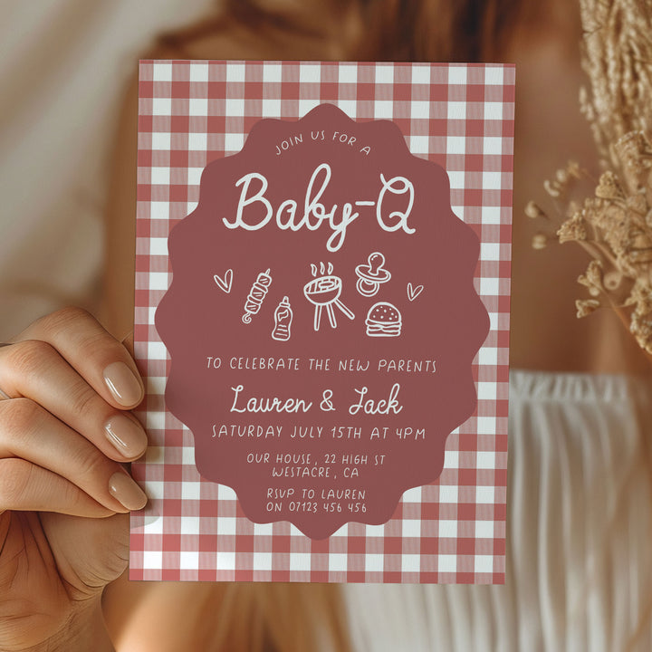 Baby Q Red Gingham Invitation Set