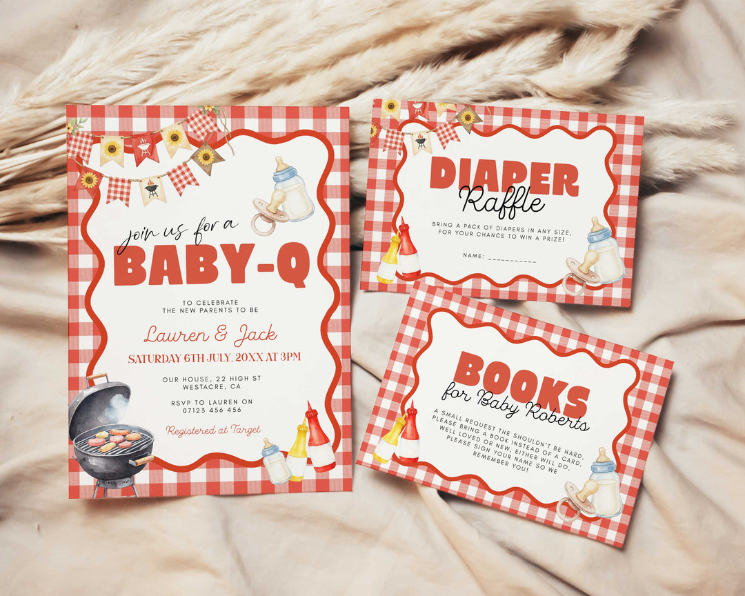 Red Baby Q Invitation Set