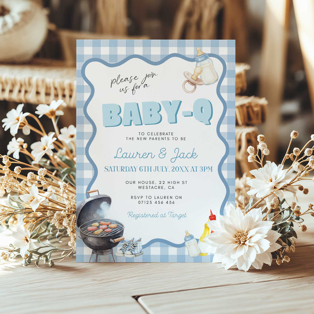 Baby Q Blue Gingham Invitation
