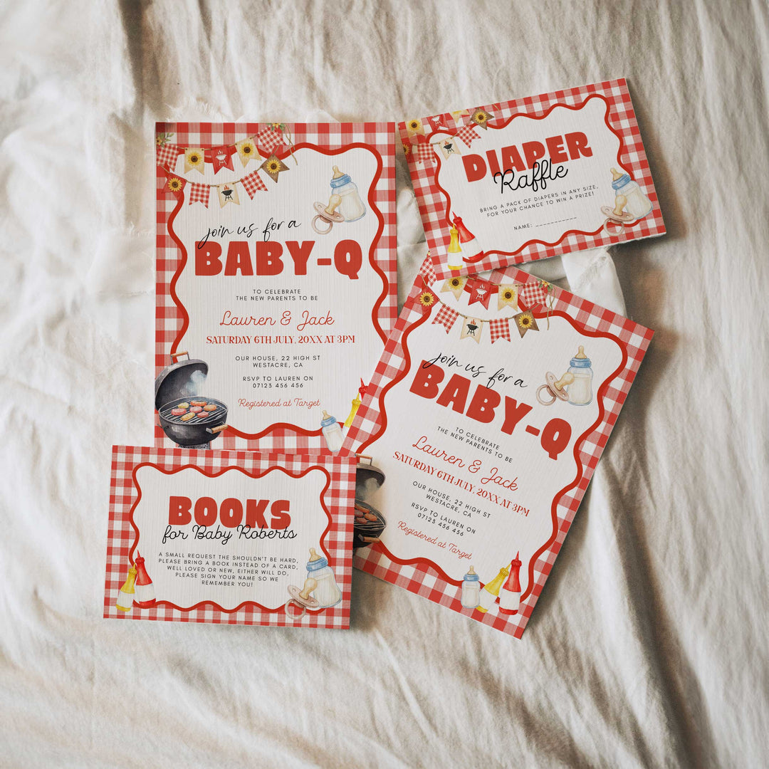 Red Baby Q Invitation Set