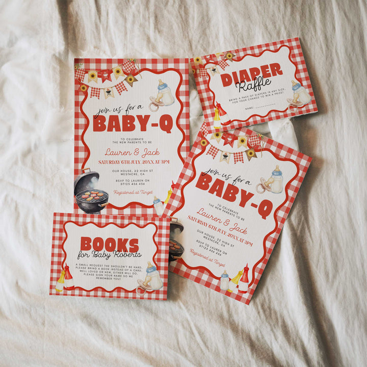 Red Baby Q Invitation Set