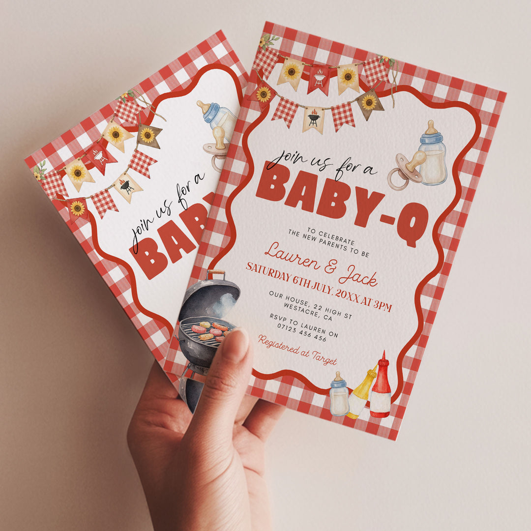 Red Baby Q Invitation Set