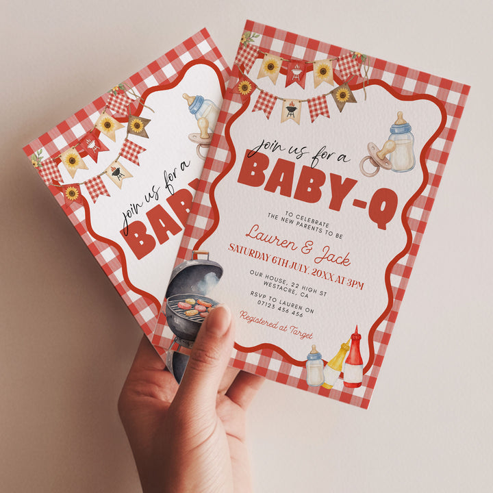 Red Baby Q Invitation Set