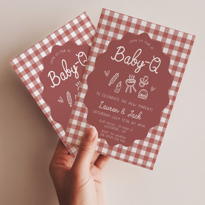 Baby Q Red Gingham Invitation Set