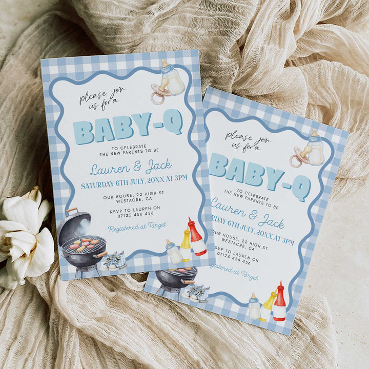 Blue Baby Q Invitation Set