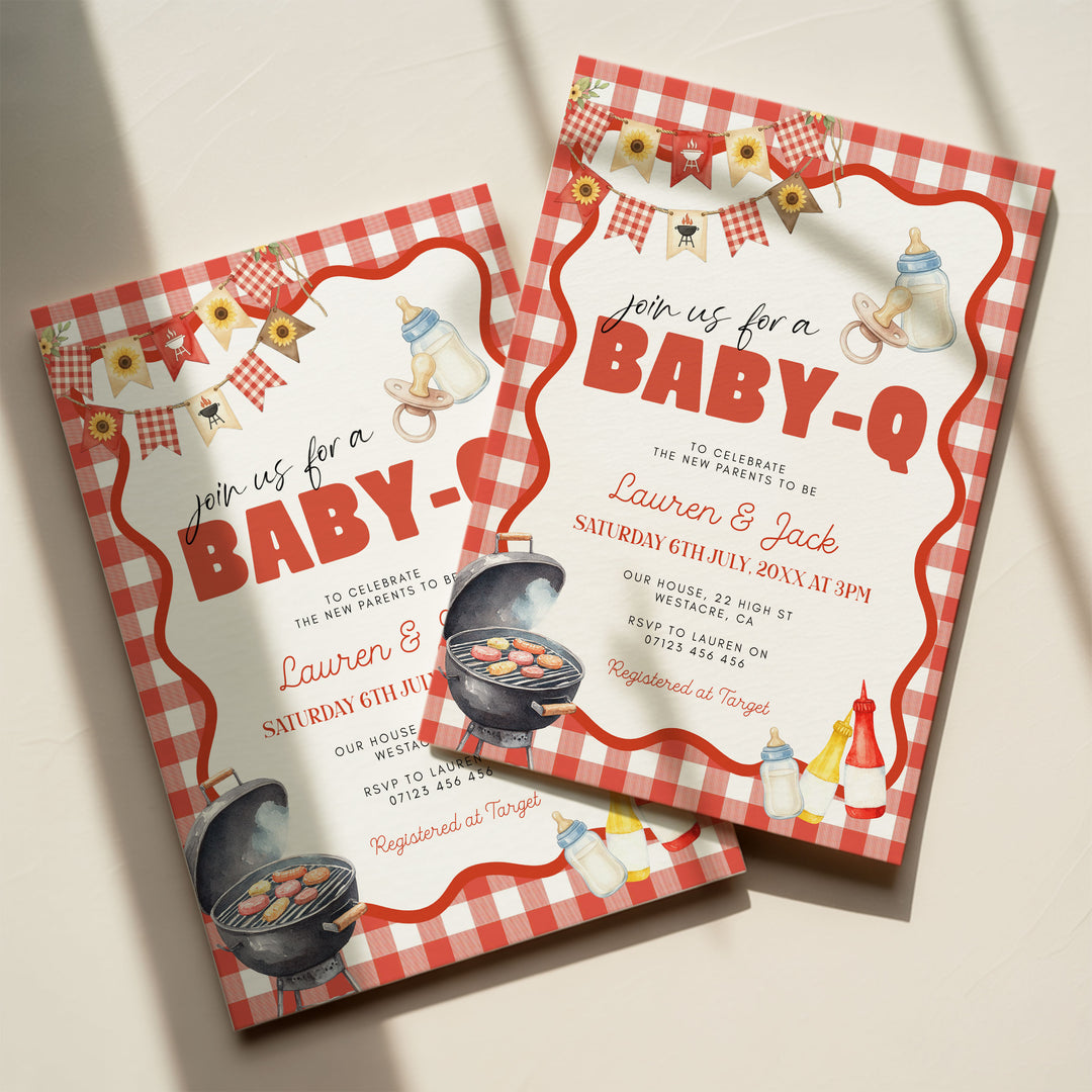 Red Baby Q Invitation Set