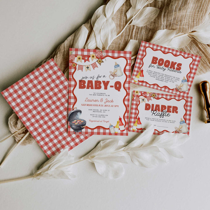 Red Baby Q Invitation Set