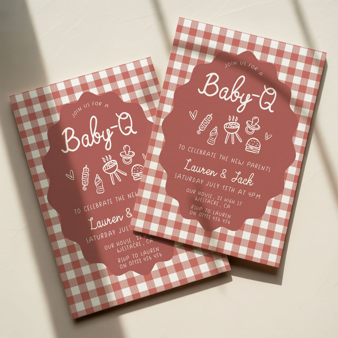 Baby Q Red Gingham Invitation Set