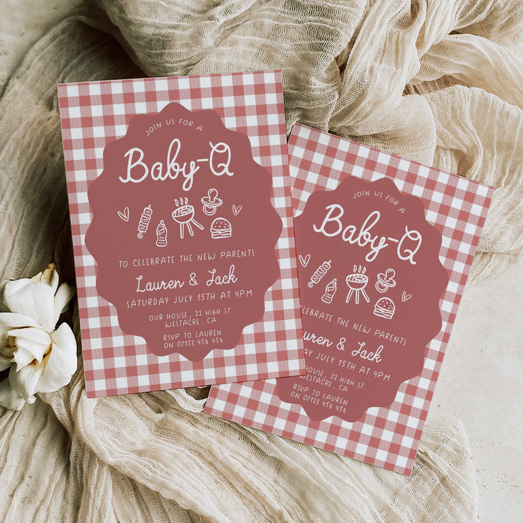 Baby Q Red Gingham Invitation Set