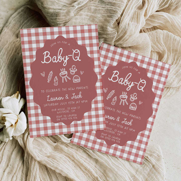 Baby Q Red Gingham Invitation Set