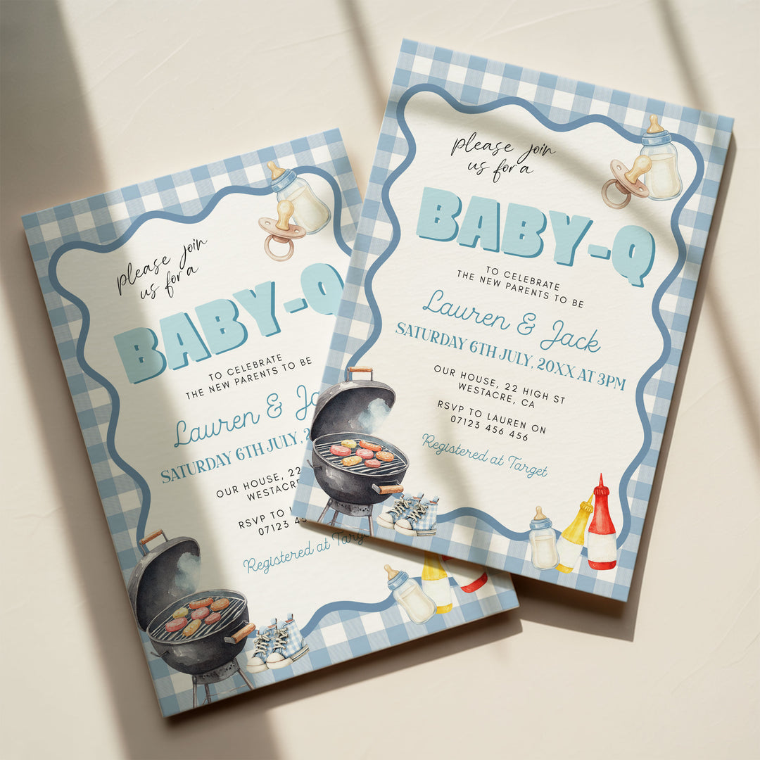 Blue Baby Q Invitation Set